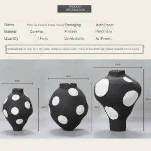 Designer Jingdezhen Black Polka Dot Wide Jar Vase, Large in black — dimensions