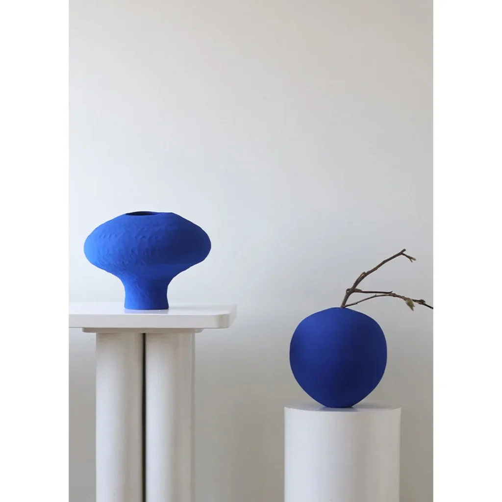 Designer Jingdezhen Klein Blue Mushroom Vase, Large in blue — in a room setting