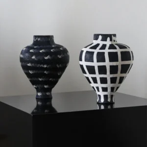 Artist-Made Black Stoneware Jar Vases in black — front view