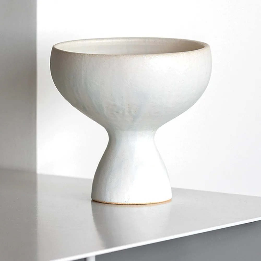 Artist-Made Mist Blue Glaze Footed Cup Vase in ivory — front view