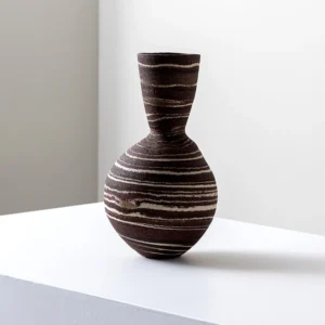 Artist-Made Marbled Clay Ring-Pattern Narrow-Neck Vase in clay — front view