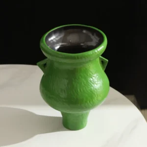 Artist-Made Bright Green Footed Urn Vase in olive — front view