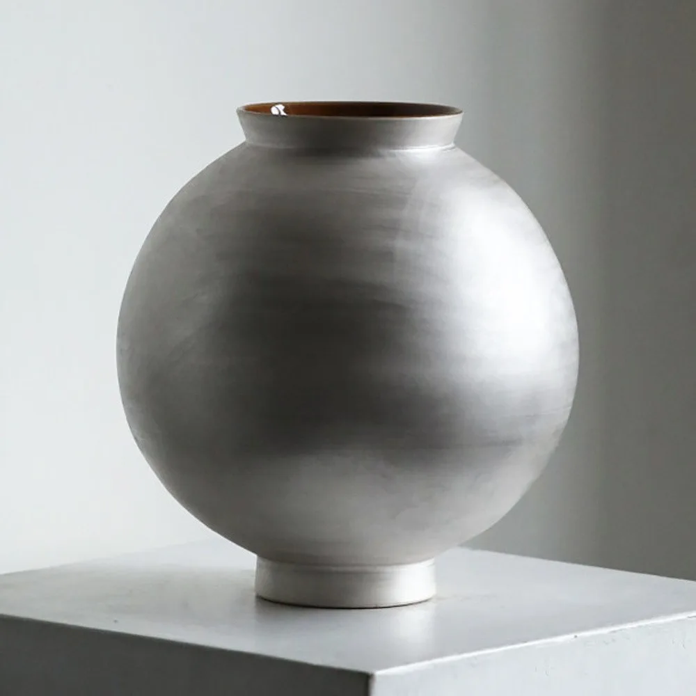 Artist-Made Silver Glaze Moon Jar, Jingdezhen in silver — front view