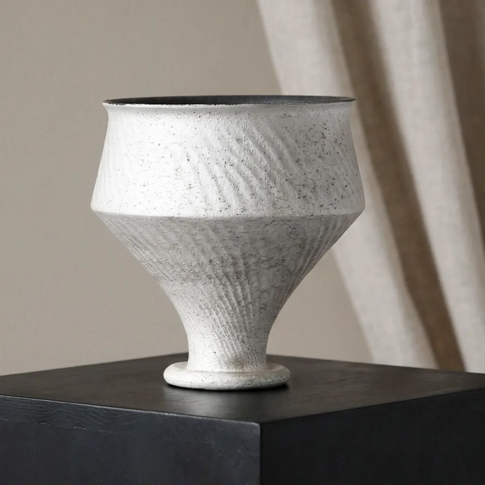 Artist-Made Stoneware Chalice Vase in ivory — front view