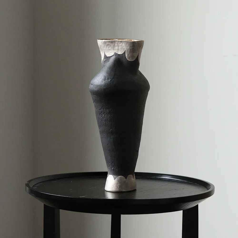 Hand-Thrown Stoneware Vase in black — front view