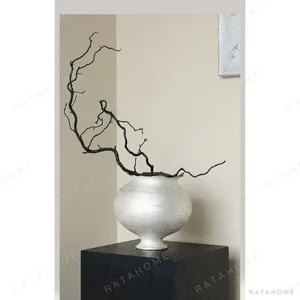 Artist-Made Mountain Moon Vase with Silver Torn Rim in slate — in a room setting
