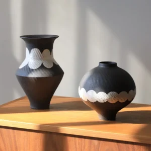Artist-Made Black Silver-Glaze Vases in black — front view
