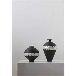 Artist-Made Black Silver-Glaze Vases in black — in a room setting