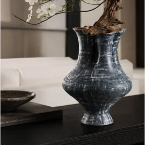 Artist-Made Double-Mouth Sculptural Vase in black — front view
