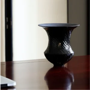 Artist-Made Black Lacquer Flared Vase in black — front view