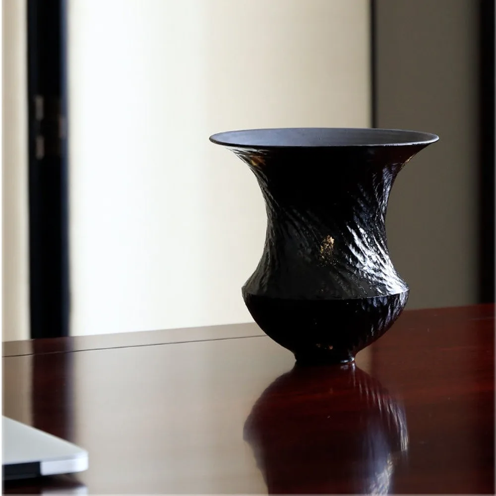 Artist-Made Black Lacquer Flared Vase in black — front view
