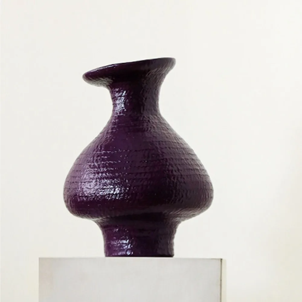 Artist-Made Purple Textured Vase with Flared Rim, Large in plum — front view