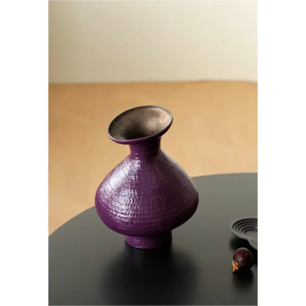 Artist-Made Purple Textured Vase with Flared Rim, Large in plum — in a room setting