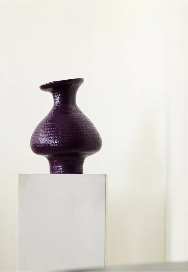 Artist-Made Purple Textured Vase with Flared Rim, Large in plum — in a room setting
