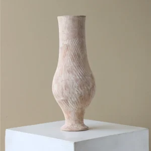 Artist-Made Raw Terracotta Combed Tall Vase in rust — front view