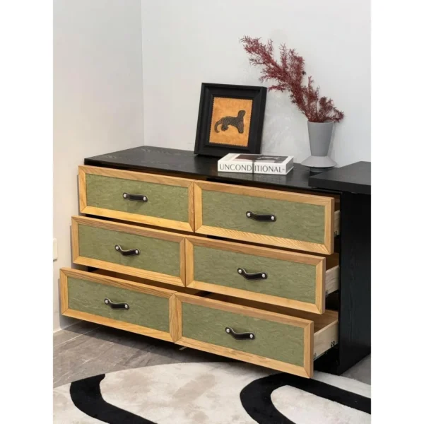 Daiying Extendable Vanity Dresser in Green and Black — in a room setting