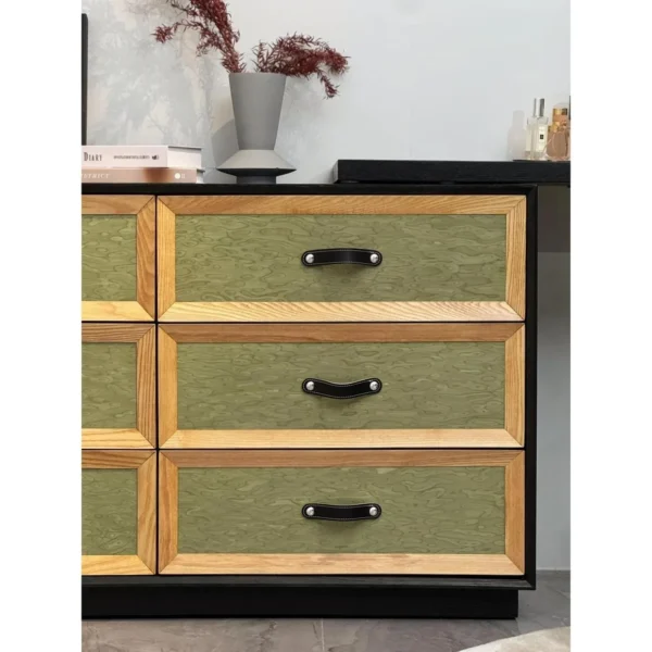 Daiying Extendable Vanity Dresser in Green and Black — in a room setting