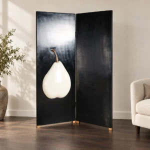 Pear Two-Panel Black Lacquer Screen in black — front view