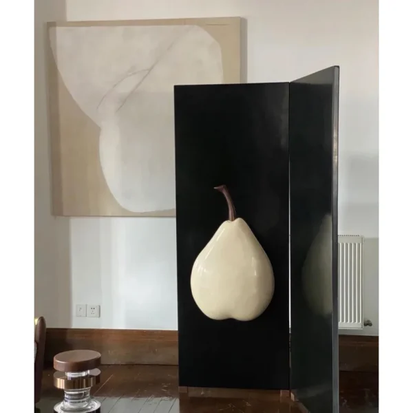 Pear Two-Panel Black Lacquer Screen in black — in a room setting