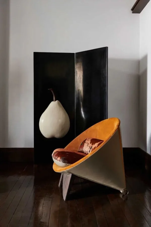 Pear Two-Panel Black Lacquer Screen in black — in a room setting