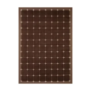 Dark Brown Grid Rug with Cream Cross Dots in clay — front view