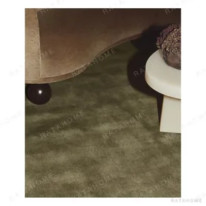 Dark Green Plain Rug in olive — in a room setting
