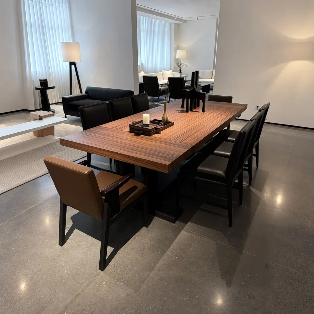 Dark Straight-Grain High-Gloss Dining Table in walnut — front view