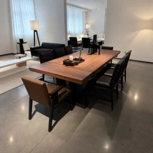 Dark Straight-Grain High-Gloss Dining Table in walnut — front view