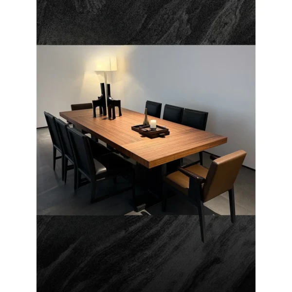 Dark Straight-Grain High-Gloss Dining Table in walnut — in a room setting