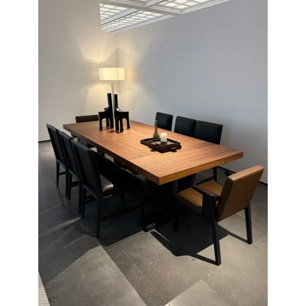 Dark Straight-Grain High-Gloss Dining Table in walnut — in a room setting
