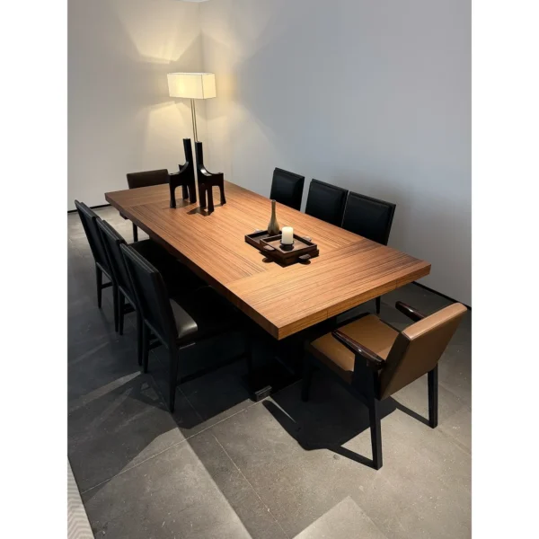 Dark Straight-Grain High-Gloss Dining Table in walnut — in a room setting