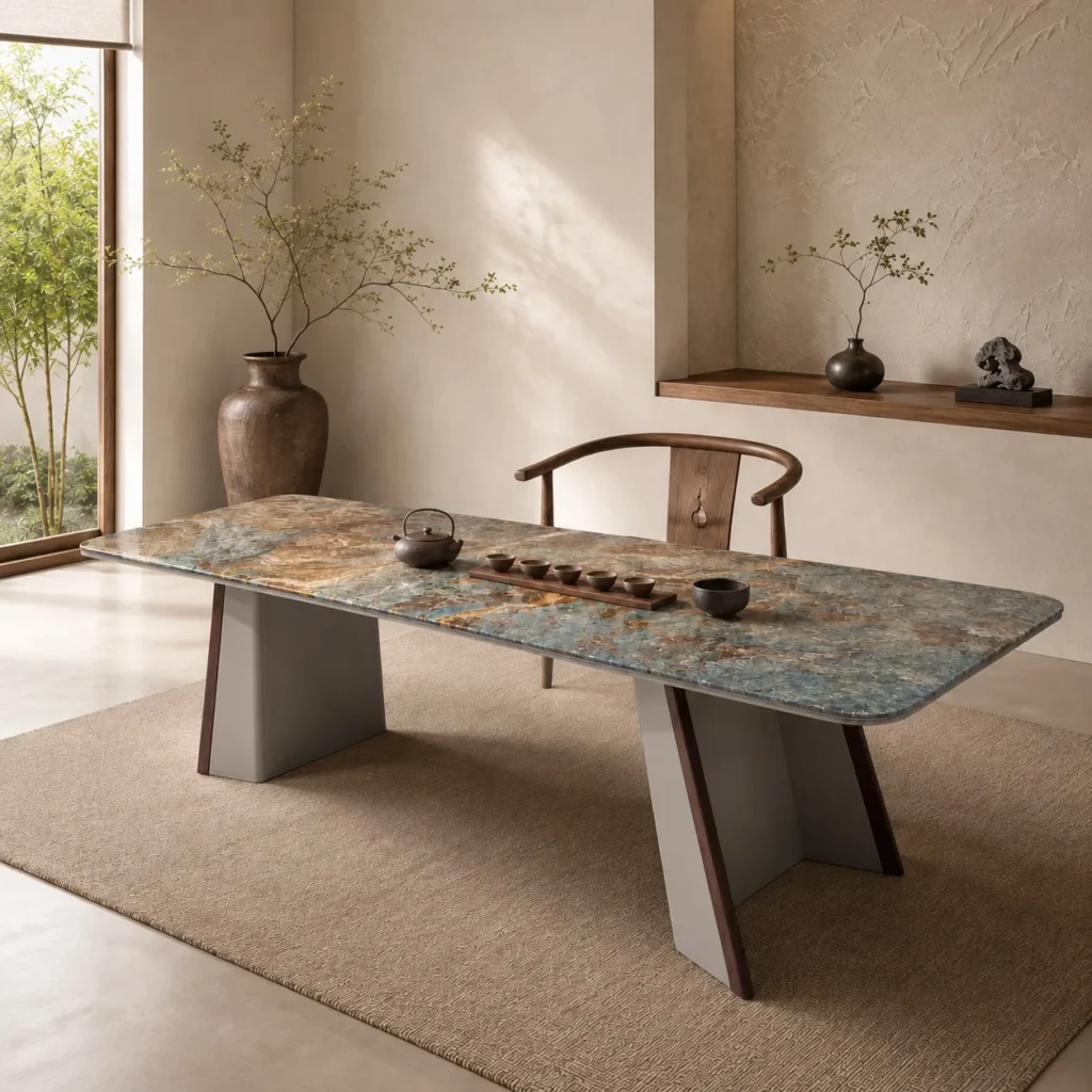 Amazon Blue Natural Stone Tea Table in blue — front view