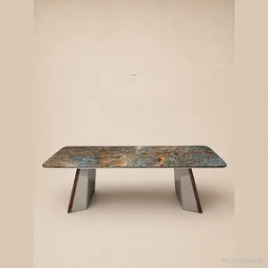Amazon Blue Natural Stone Tea Table in blue — in a room setting
