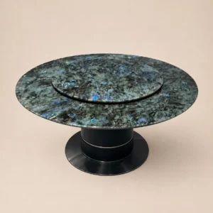 Blue Jade Stone Electric Round Dining Table in blue — front view