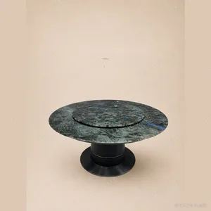 Blue Jade Stone Electric Round Dining Table in blue — in a room setting