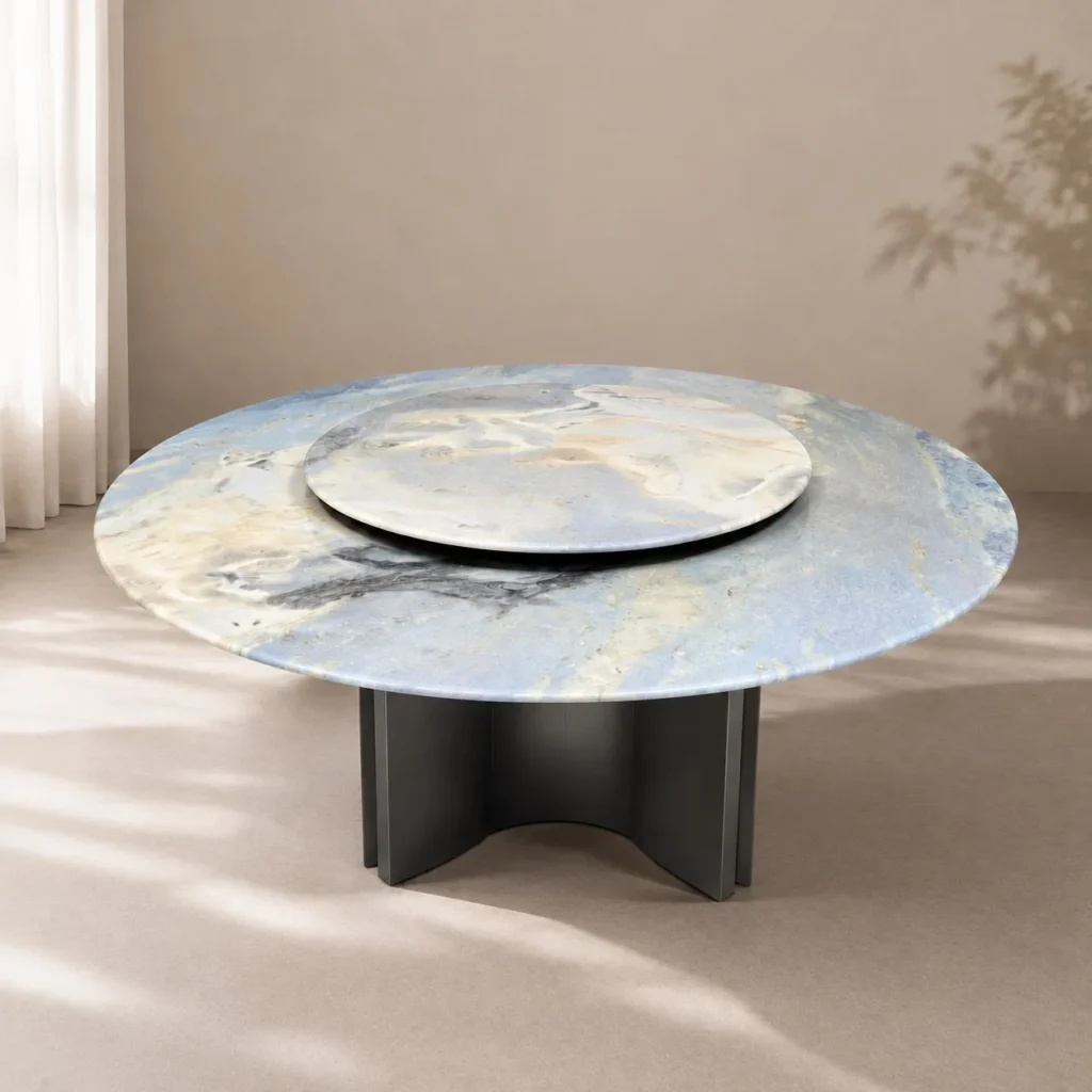 Brazilian Dream Blue Stone Round Dining Table in blue — front view