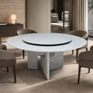 Carrara White Marble Round Dining Table in ivory — front view