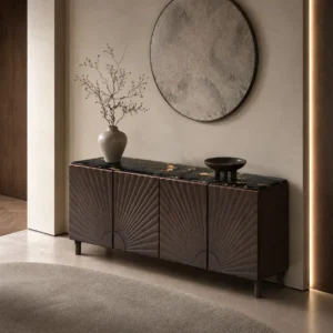 Cosmic Gold Stone Console Cabinet in black — front view