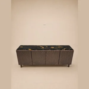 Cosmic Gold Stone Console Cabinet in black — in a room setting