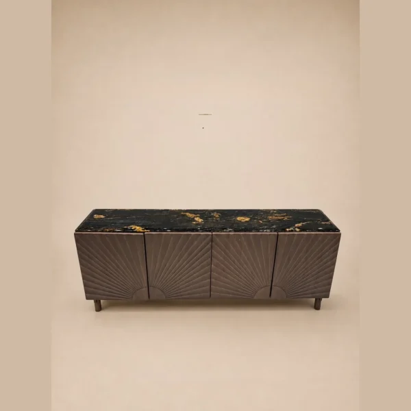 Cosmic Gold Stone Console Cabinet in black — in a room setting