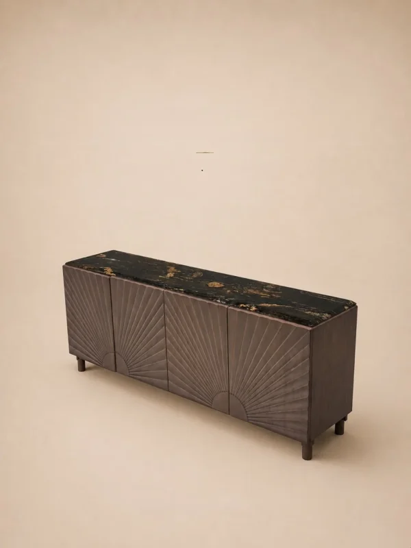 Cosmic Gold Stone Console Cabinet in black — in a room setting