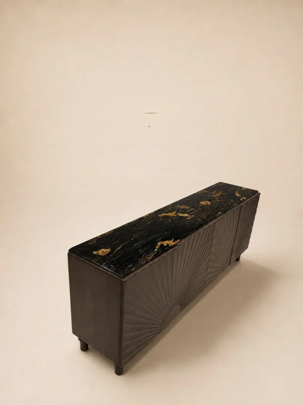 Cosmic Gold Stone Console Cabinet in black — in a room setting