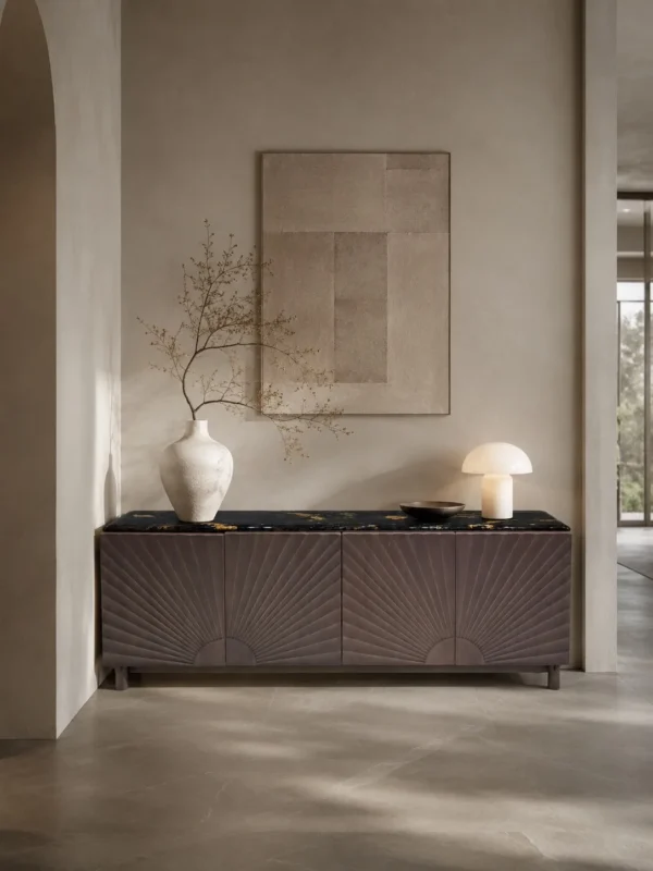 Cosmic Gold Stone Console Cabinet in black — in a room setting