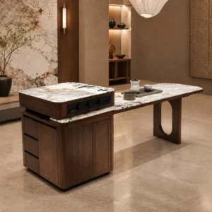 Crystal Pandora Stone Island Table in slate — front view