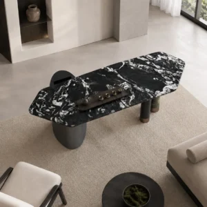 Ink Cloud Green Marble Tea Table in black — front view