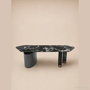 Ink Cloud Green Marble Tea Table in black — in a room setting