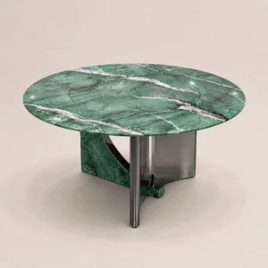 Emerald Green Stone Round Dining Table in olive — front view