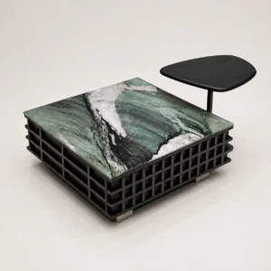 Green Jade Stone Grid Coffee Table in olive — front view