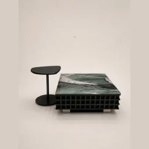 Green Jade Stone Grid Coffee Table in olive — in a room setting