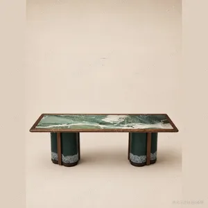 Emerald Jade Stone Tea Table in olive — in a room setting